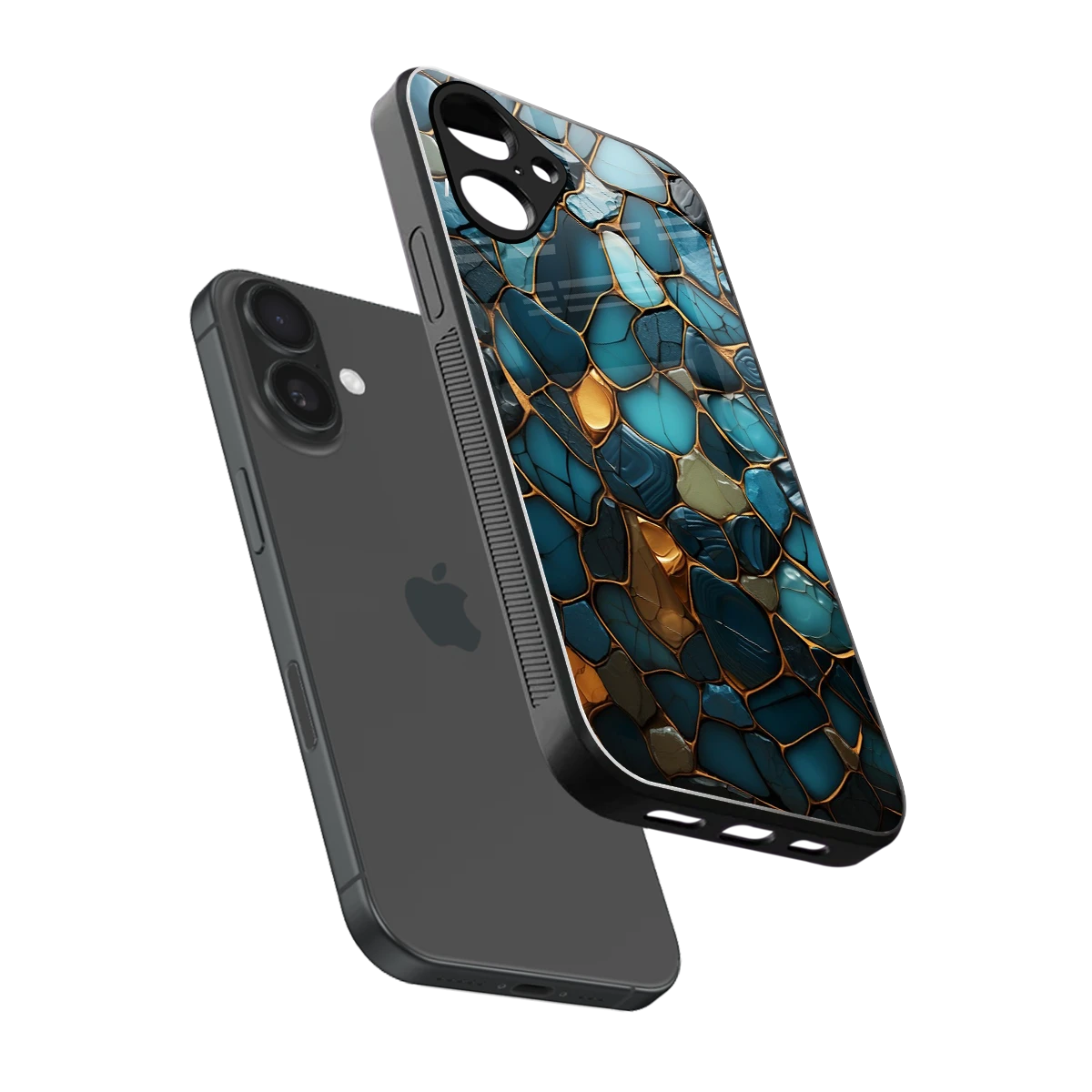 Blue Mirage sleek iPhone 16 cover with tempered glass back and TPU edges