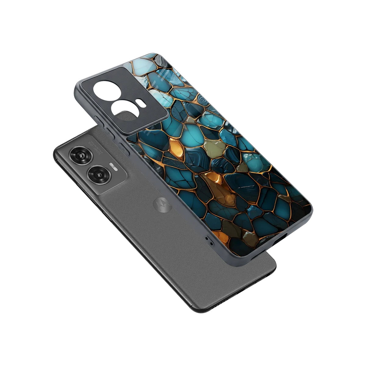 Blue Mirage sleek motorola edge 50 fusion cover with tempered glass back and TPU edges