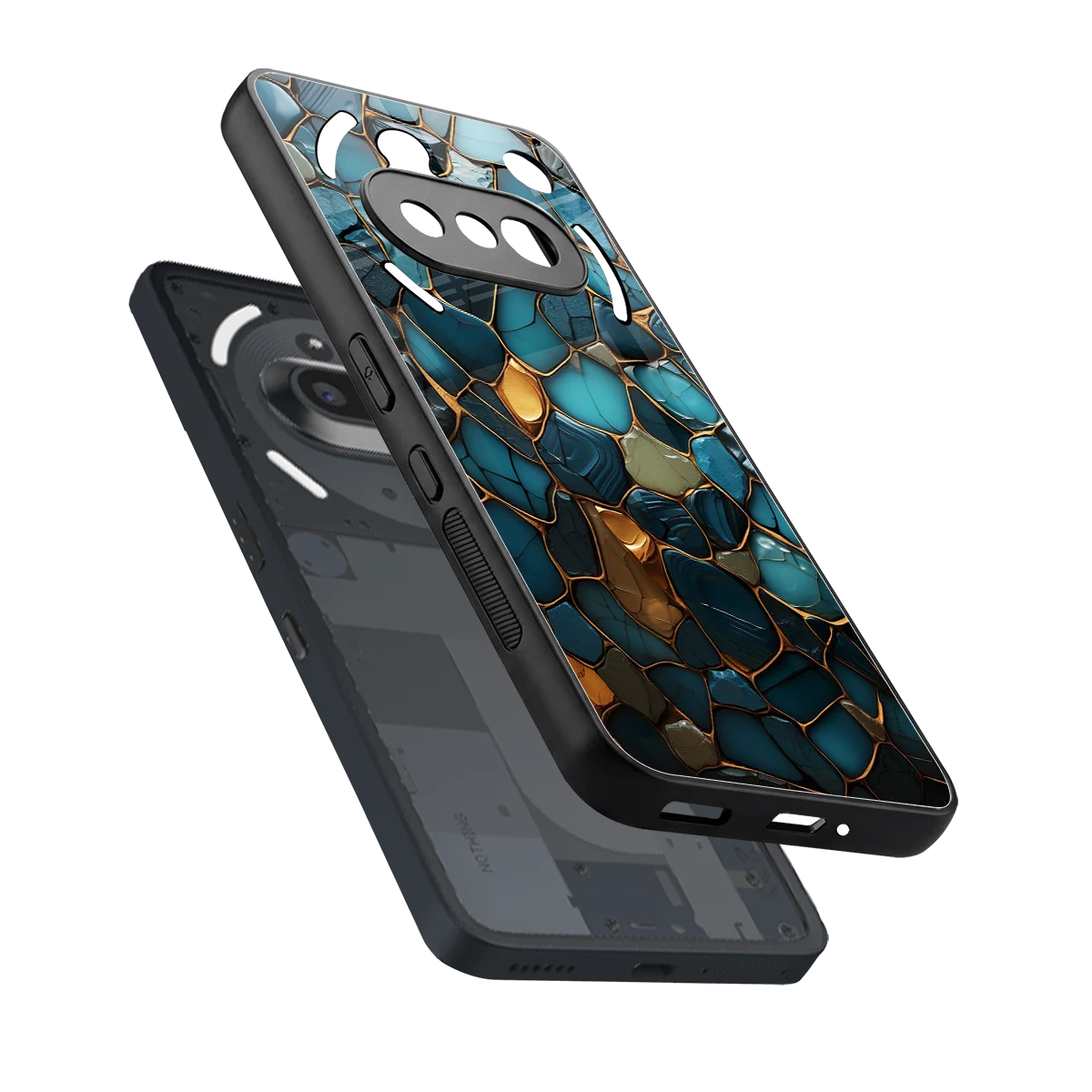 Blue Mirage sleek nothing phone 3a cover with tempered glass back and TPU edges