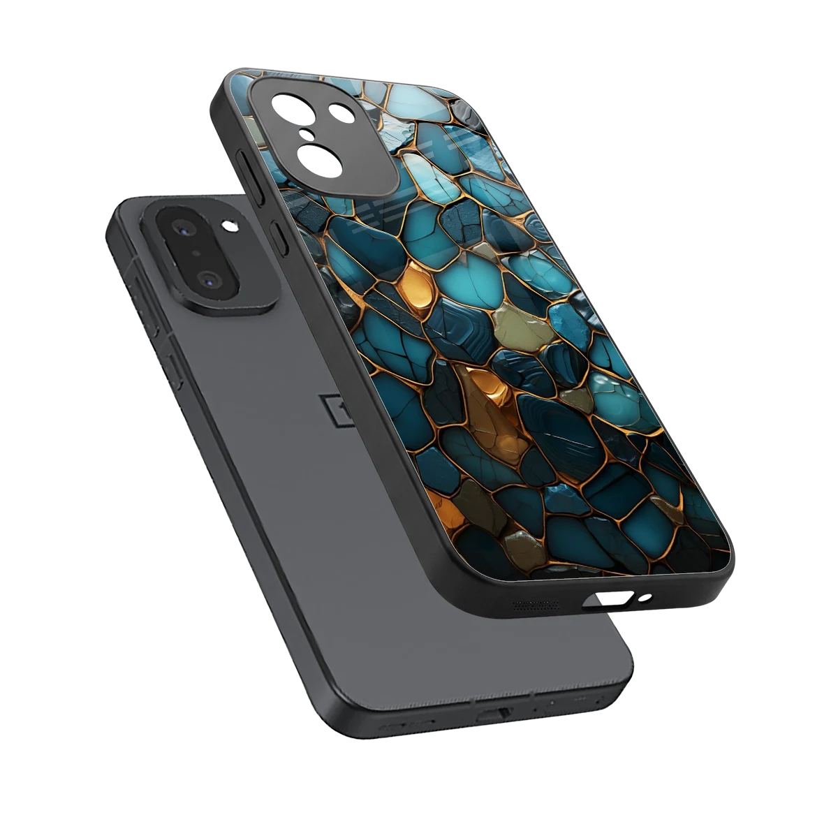 Blue Mirage sleek oneplus 15r cover with tempered glass back and TPU edges