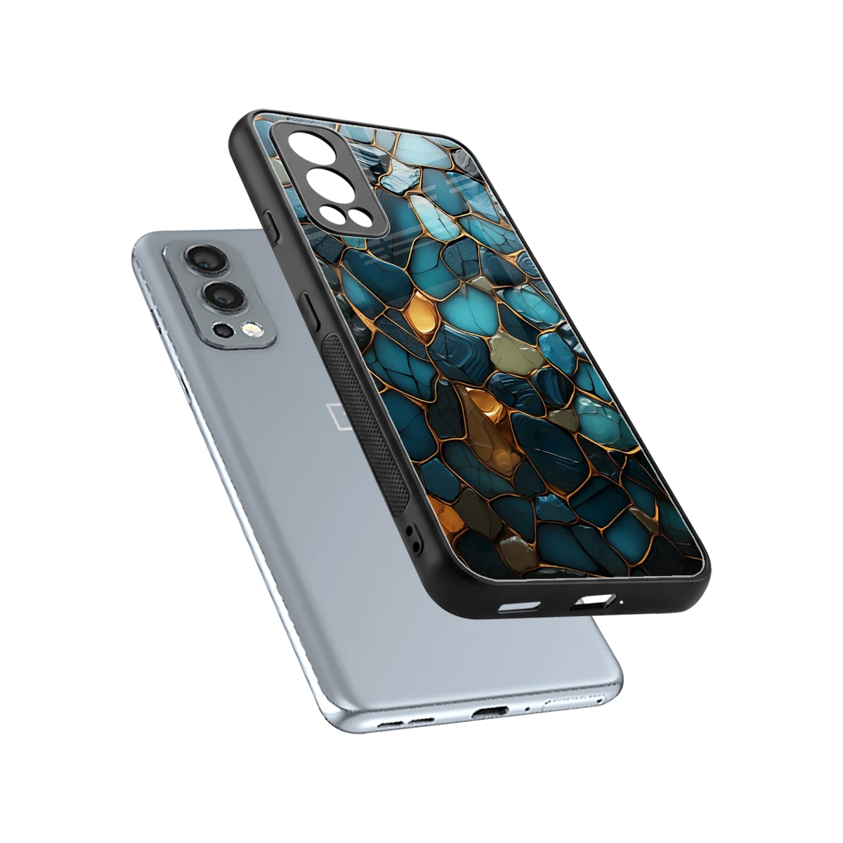 Blue Mirage sleek oneplus nord 2 cover with tempered glass back and TPU edges