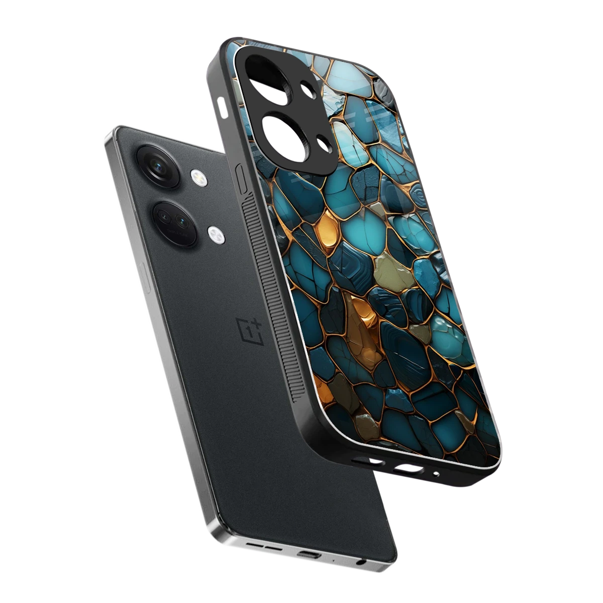 Blue Mirage sleek oneplus nord 3 cover with tempered glass back and TPU edges