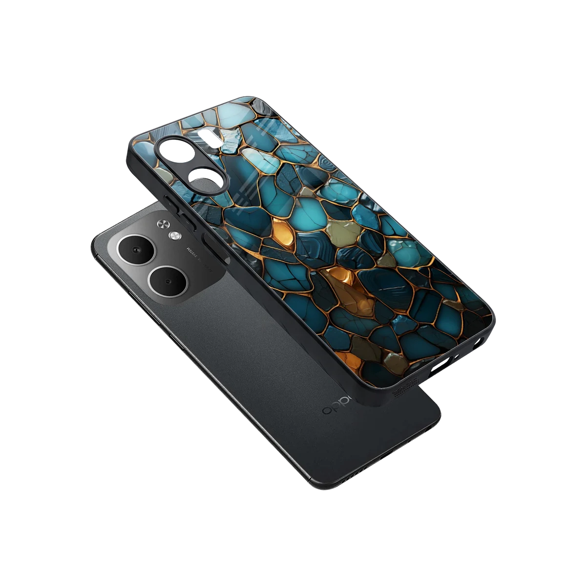 Blue Mirage sleek oppo a5x 5g cover with tempered glass back and TPU edges