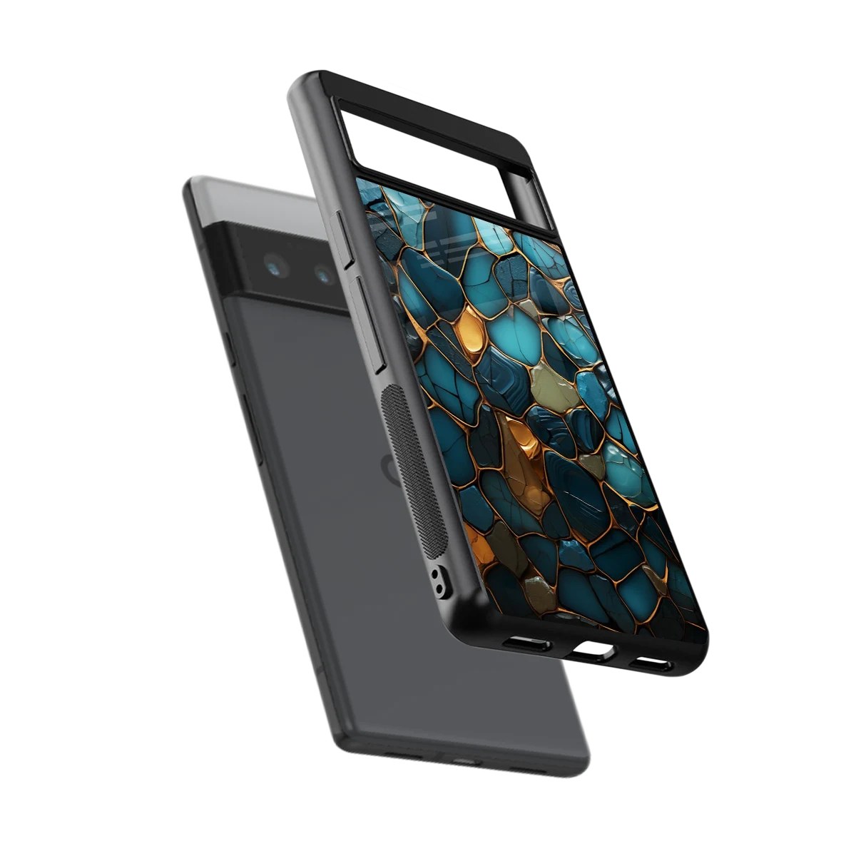 Blue Mirage sleek google pixel 6 pro cover with tempered glass back and TPU edges