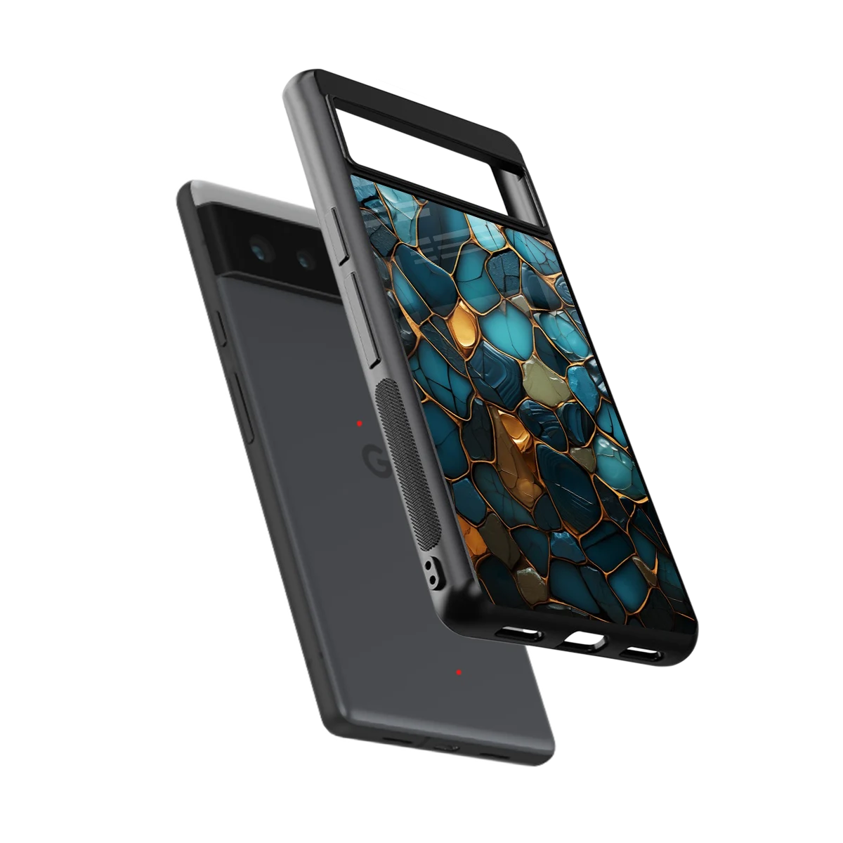 Blue Mirage sleek google pixel 6a cover with tempered glass back and TPU edges
