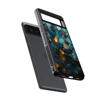 Blue Mirage sleek google pixel 6a cover with tempered glass back and TPU edges