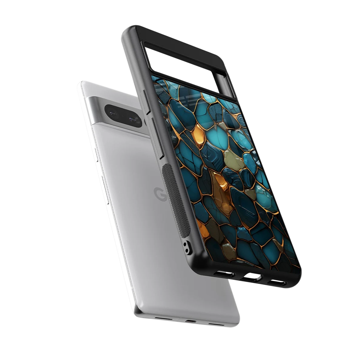 Blue Mirage sleek google pixel 7 pro cover with tempered glass back and TPU edges