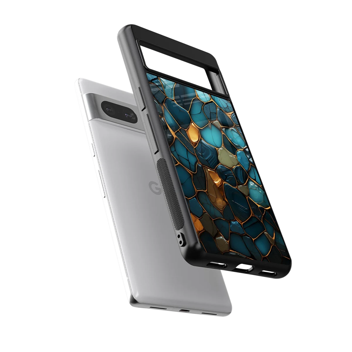 Blue Mirage sleek google pixel 7a cover with tempered glass back and TPU edges