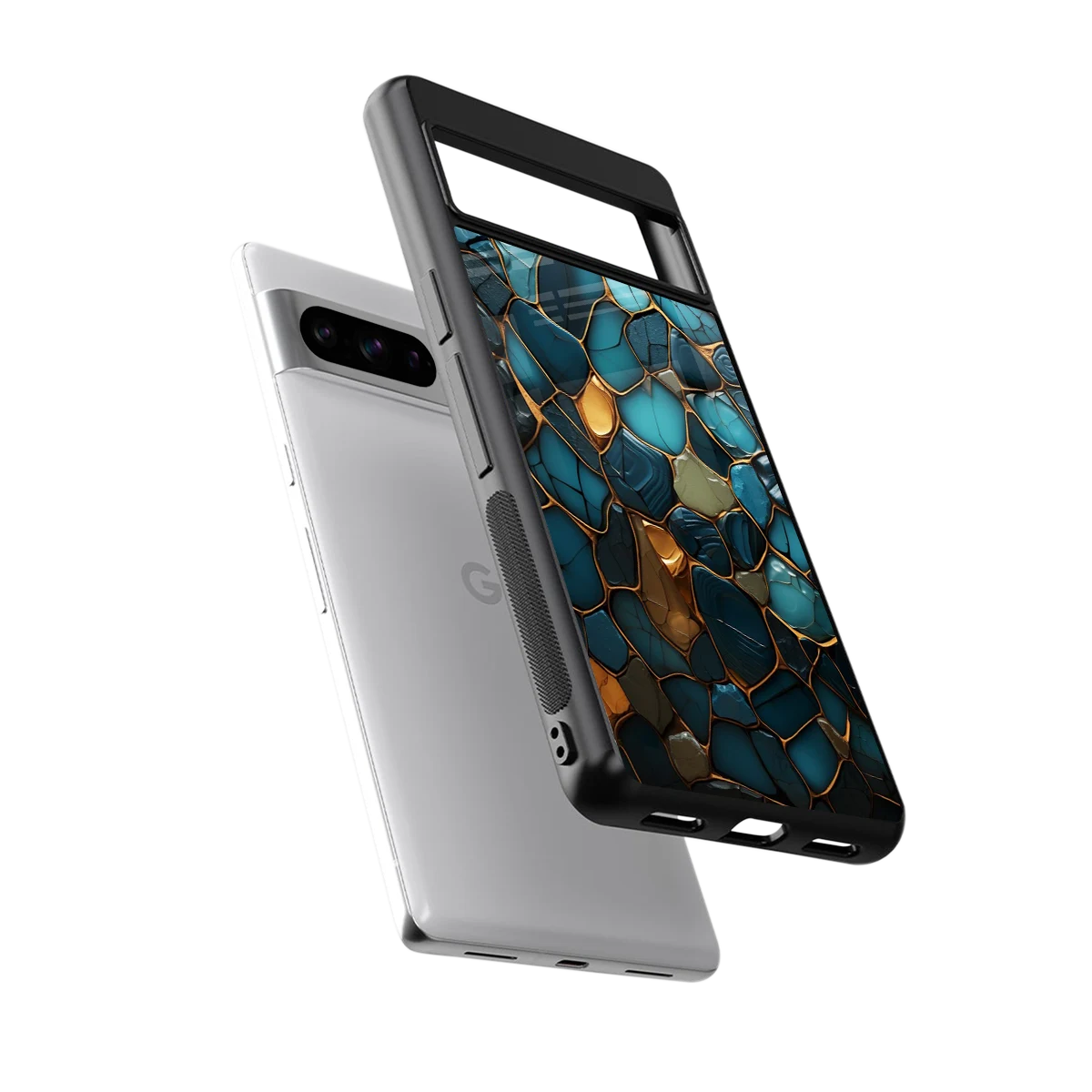 Blue Mirage sleek google pixel 8 pro cover with tempered glass back and TPU edges