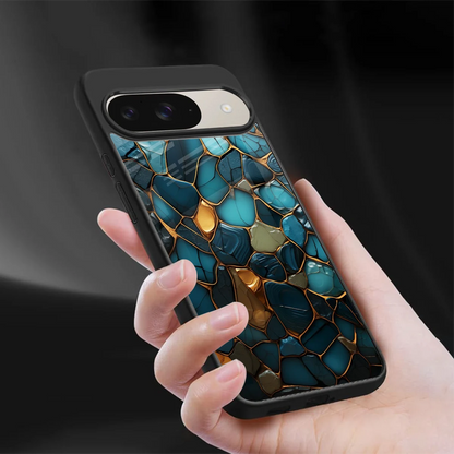 Blue Mirage sleek google pixel 9 cover with tempered glass back and TPU edges