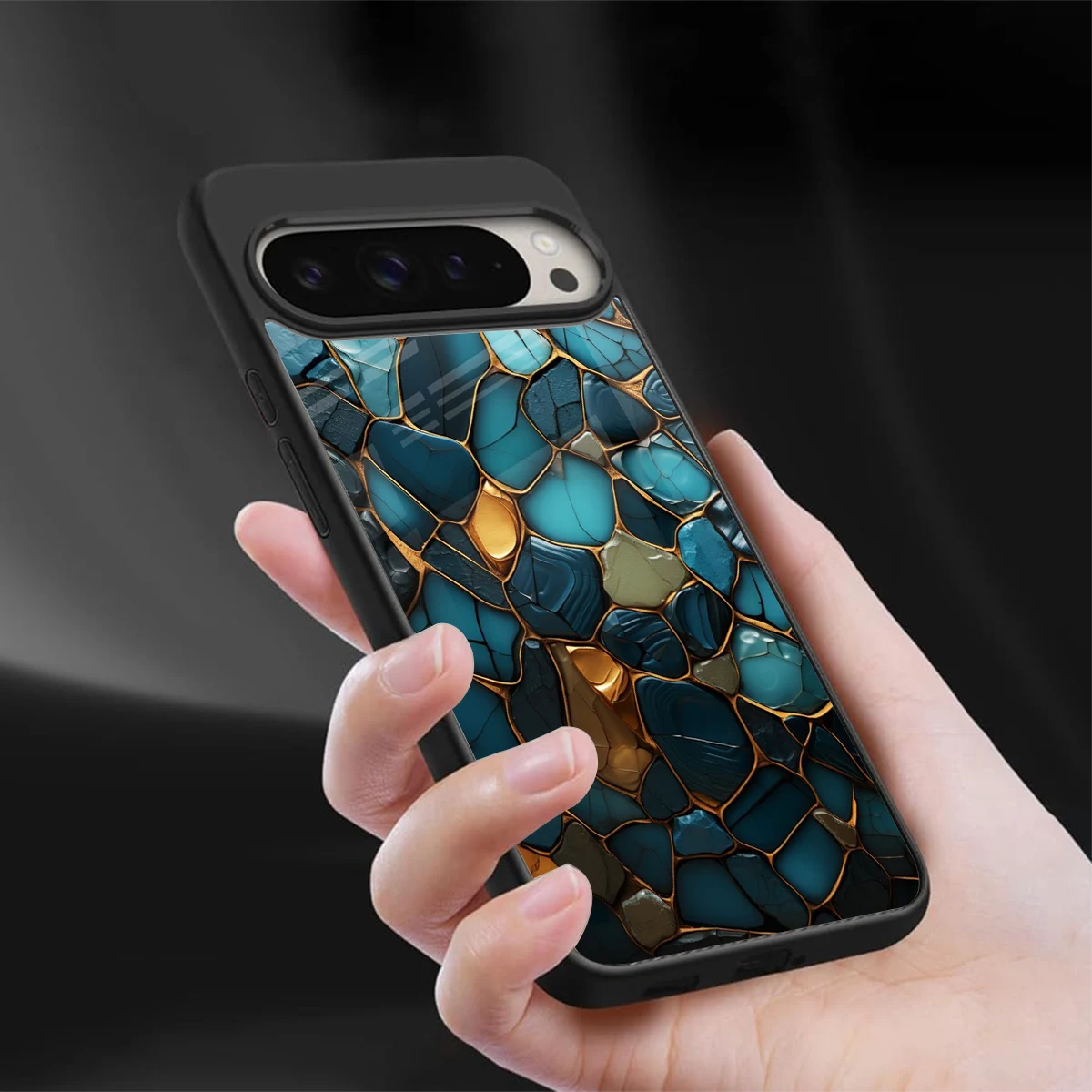 Blue Mirage sleek google pixel 9 pro cover with tempered glass back and TPU edges