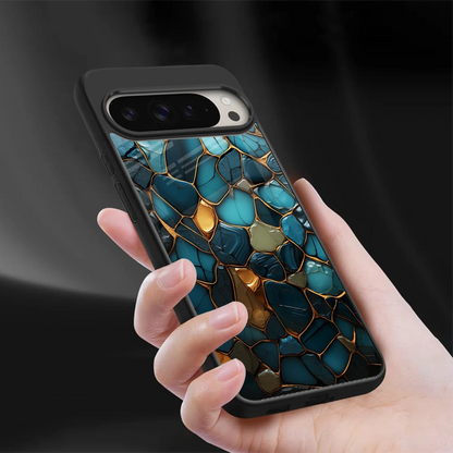 Blue Mirage sleek google pixel 9 pro cover with tempered glass back and TPU edges