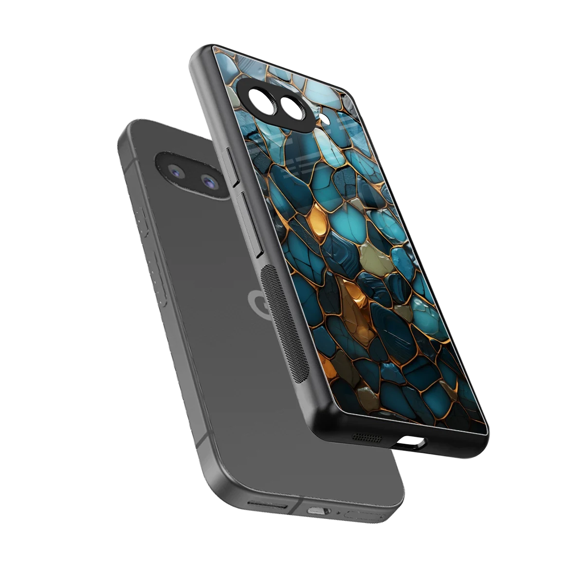 Blue Mirage sleek google pixel 10a cover with tempered glass back and TPU edges