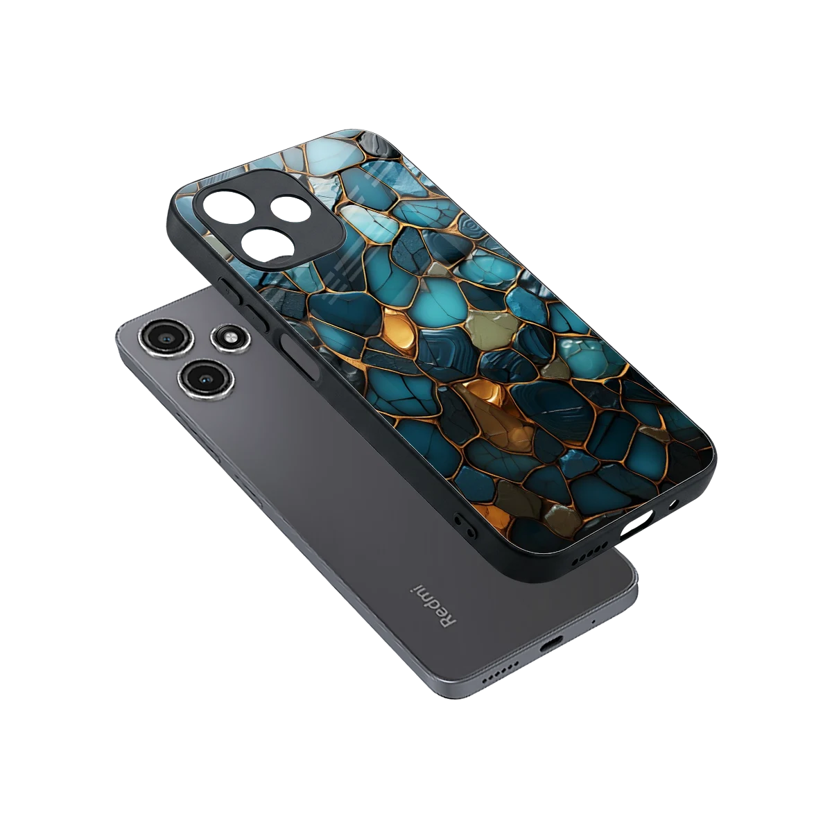 Blue Mirage sleek redmi 12 5g cover with tempered glass back and TPU edges