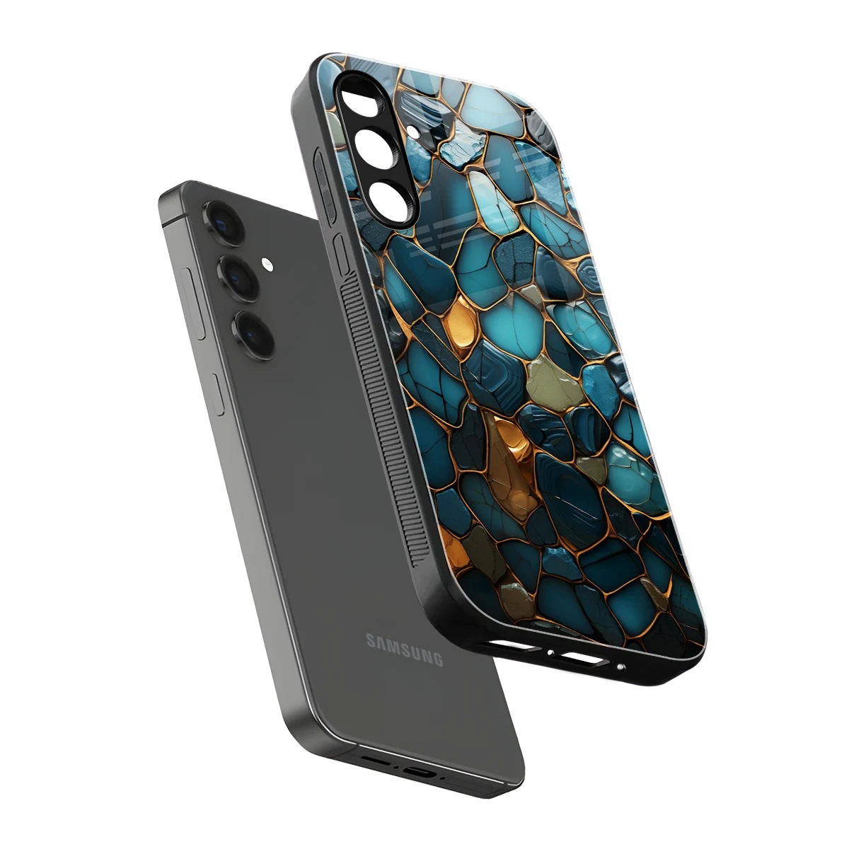 Blue Mirage sleek samsung galaxy m35 5g cover with tempered glass back and TPU edges