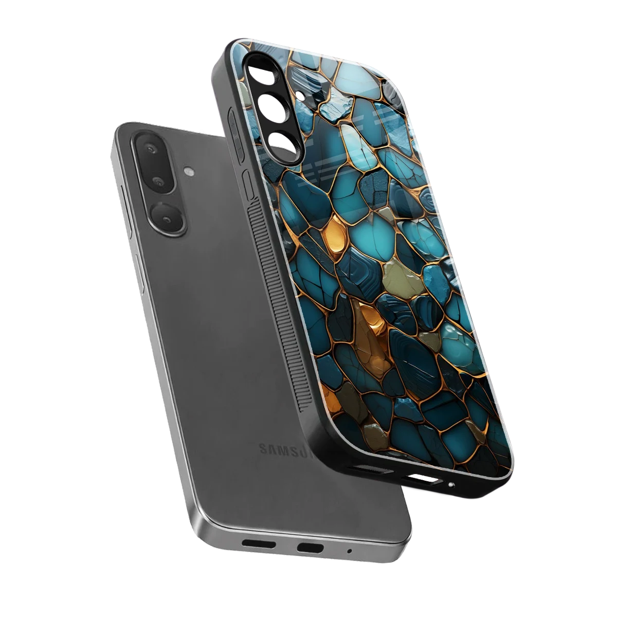 Blue Mirage sleek samsung galaxy m56 5g cover with tempered glass back and TPU edges