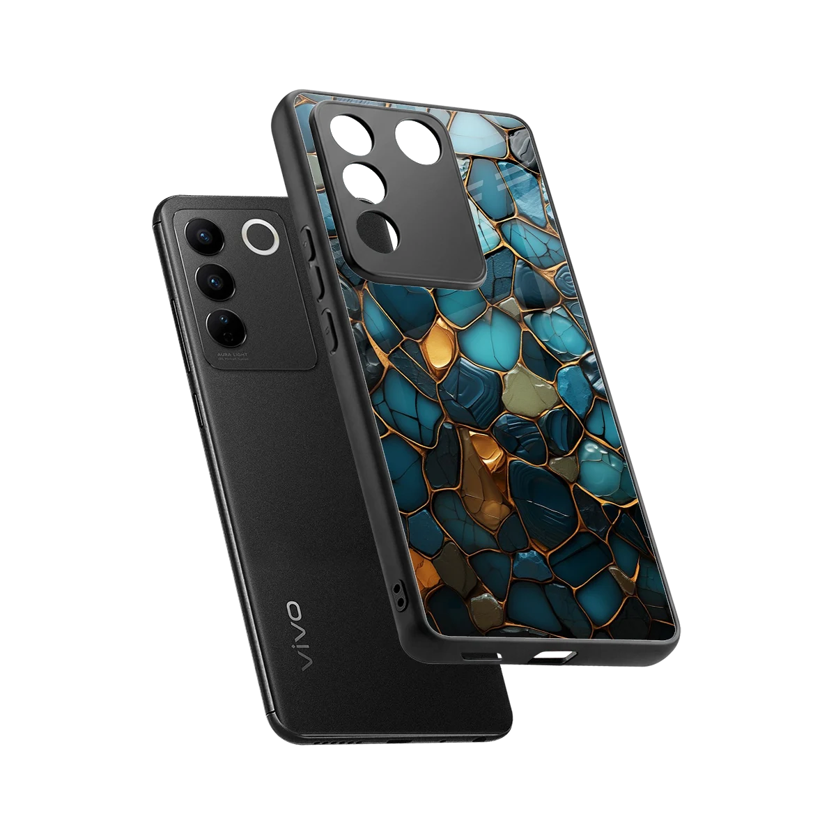 Blue Mirage sleek vivo v27 5g cover with tempered glass back and TPU edges