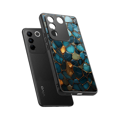 Blue Mirage sleek vivo v27 5g cover with tempered glass back and TPU edges