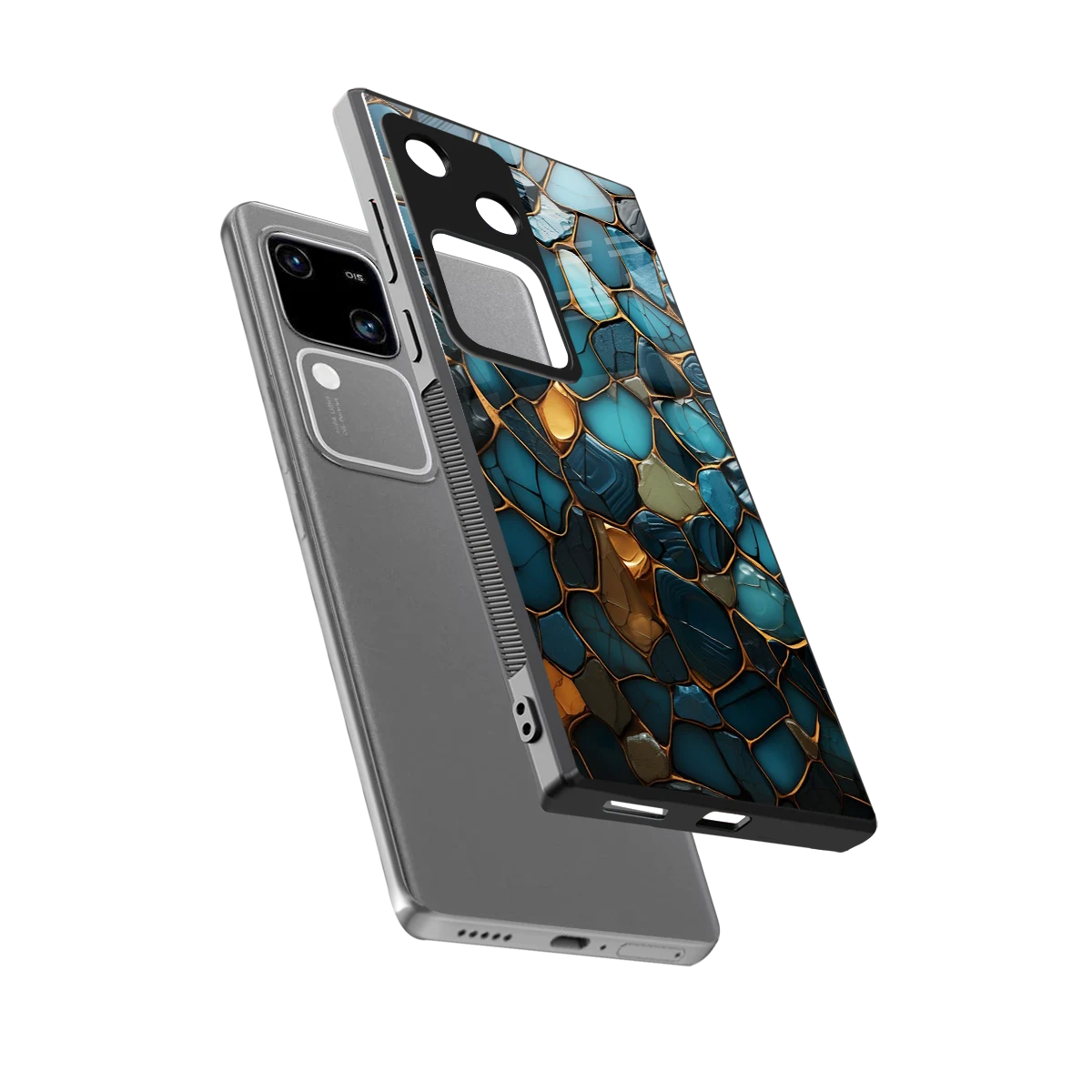 Blue Mirage sleek vivo v30 cover with tempered glass back and TPU edges