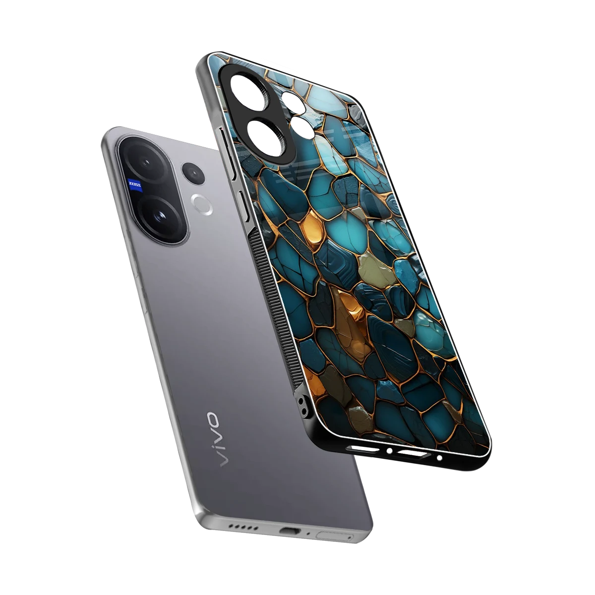 Blue Mirage sleek vivo v60 cover with tempered glass back and TPU edges