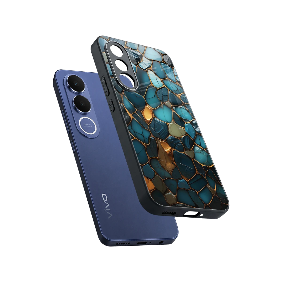Blue Mirage sleek vivo v70 fe cover with tempered glass back and TPU edges