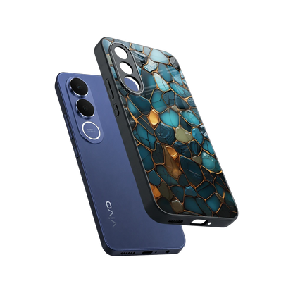 Blue Mirage sleek vivo v70 fe cover with tempered glass back and TPU edges