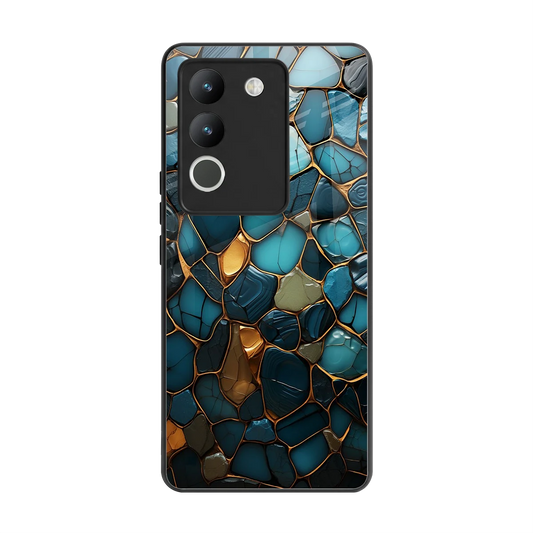 Blue Mirage back phone cover | glass case for vivo y200 5g