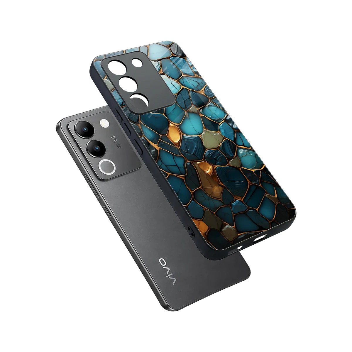 Blue Mirage sleek vivo y200 5g cover with tempered glass back and TPU edges