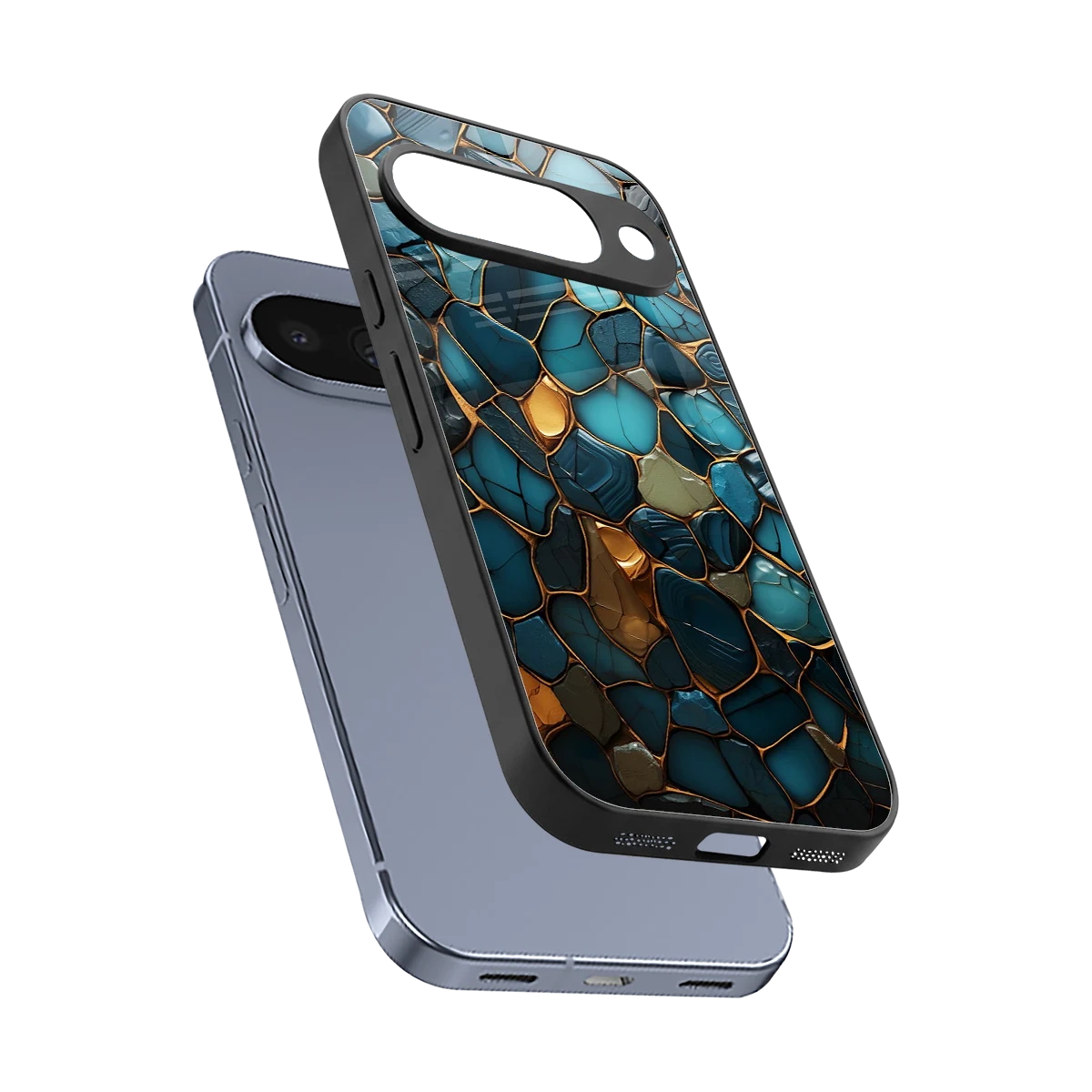 Blue Mirage sleek google pixel 10 cover with tempered glass back and TPU edges