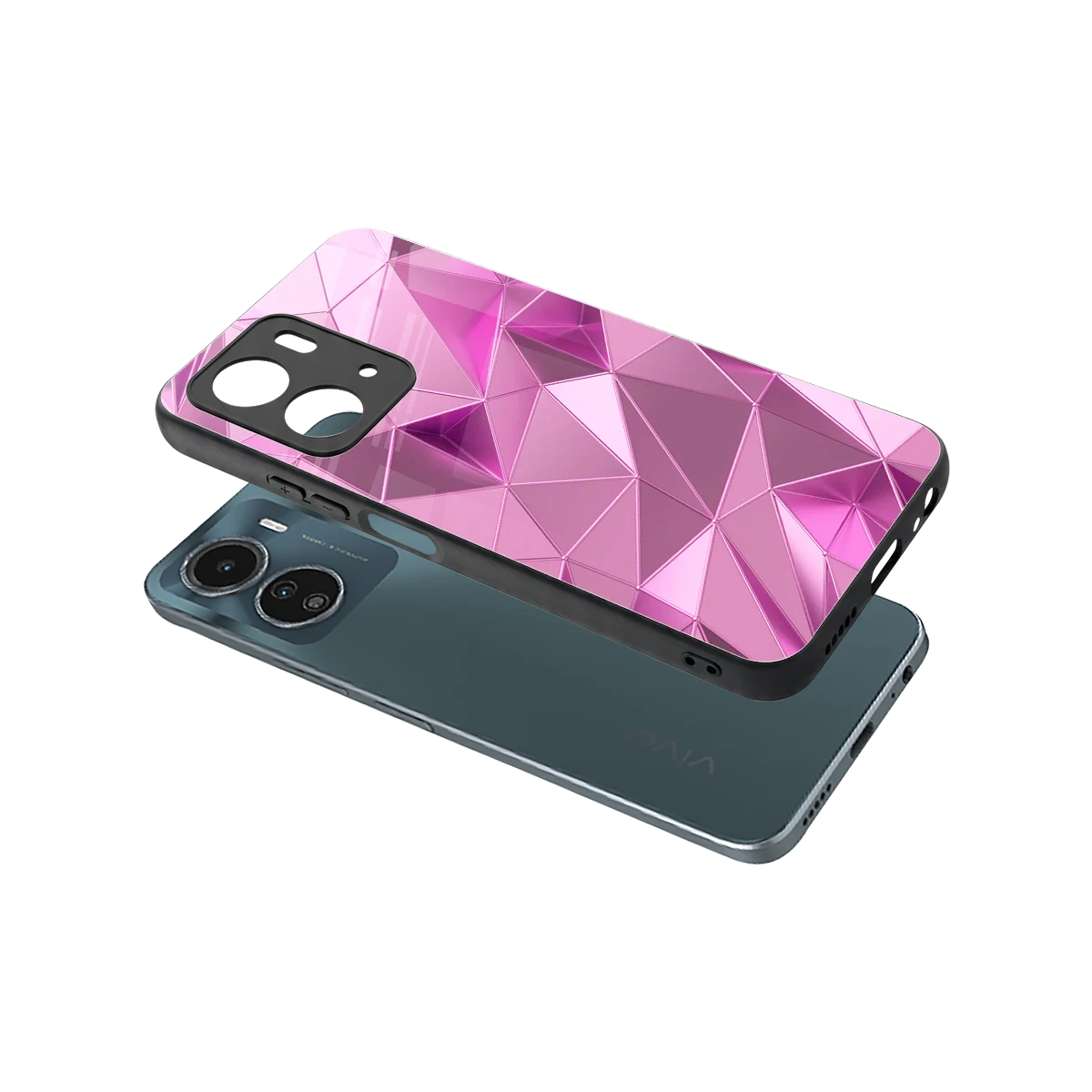 Blush Mosaic sleek vivo y16 cover with tempered glass back and TPU edges