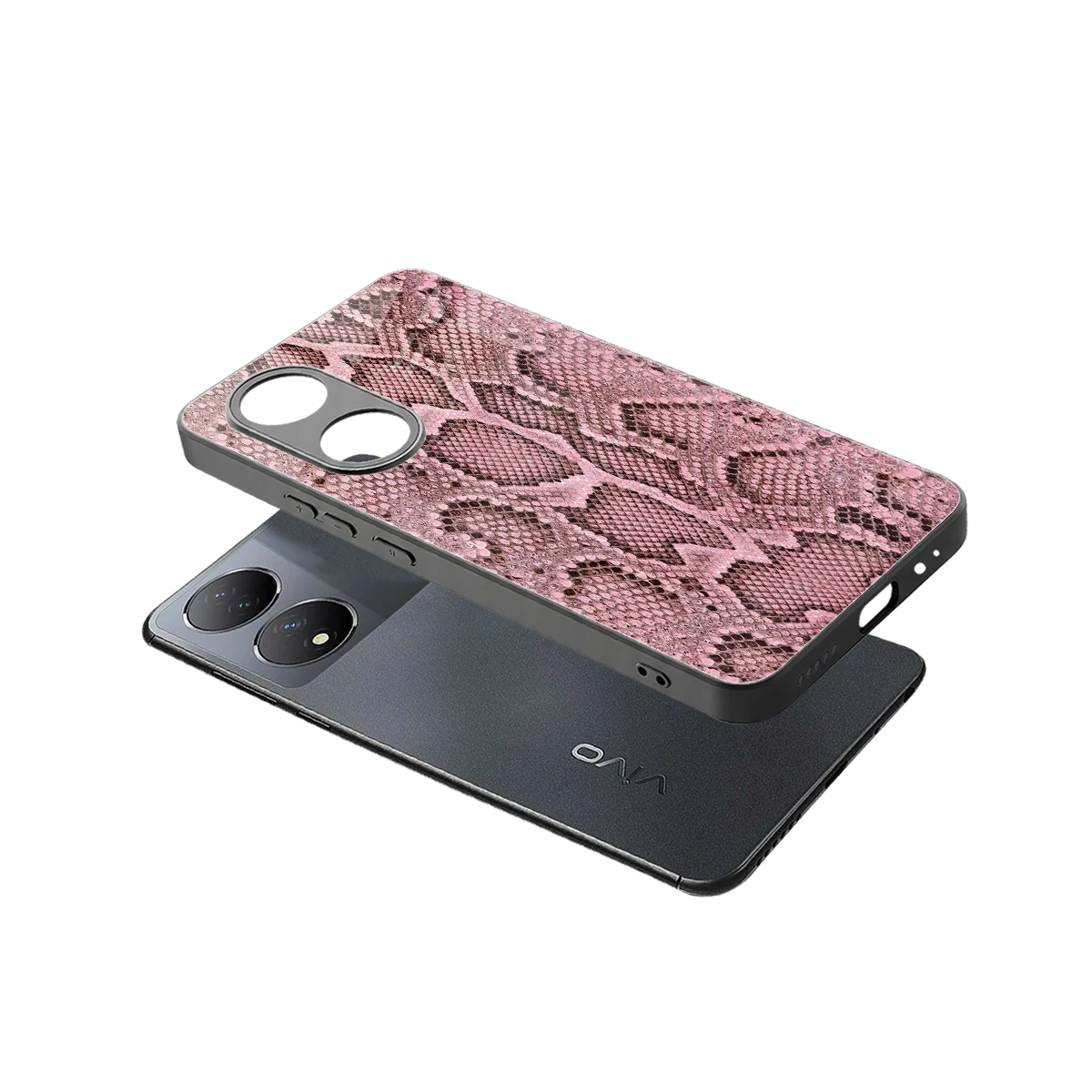 Blush Snake sleek Vivo-y100 cover with tempered glass back and TPU edges