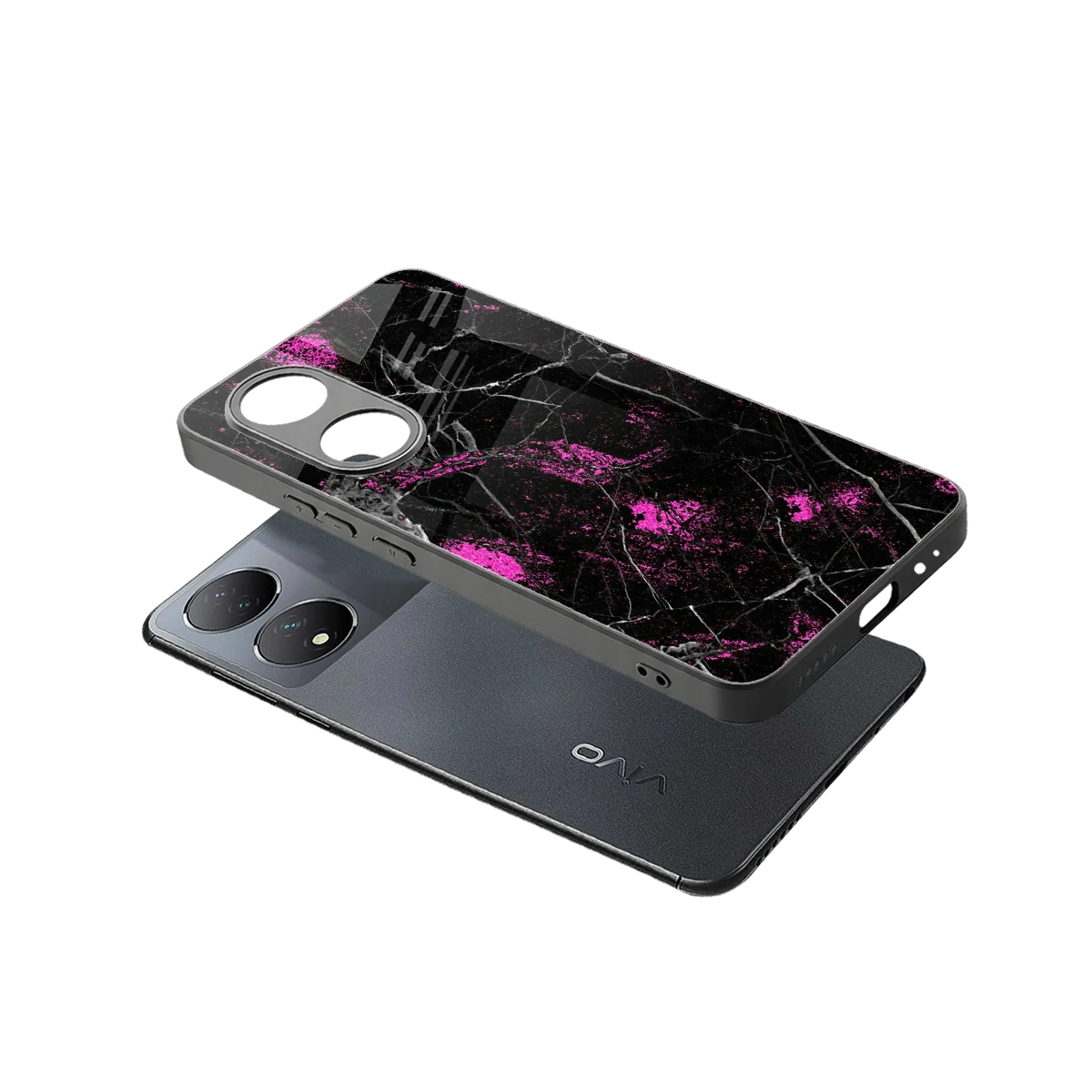 Blushstone sleek Vivo-y100 cover with tempered glass back and TPU edges