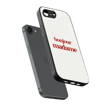 Bonjour Madame sleek iphone 16e cover with tempered glass back and TPU edges