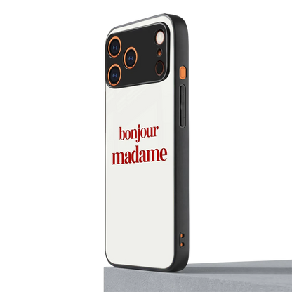 Bonjour Madame iphone 17 pro max mobile cover | shockproof glass phone case