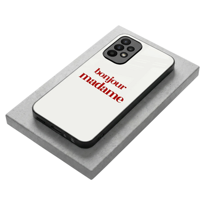 Bonjour Madame stylish phone case for samsung galaxy a23 | glossy glass and slim fit