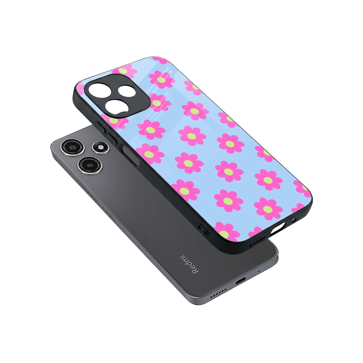 Bouquet sleek redmi 12 5g cover with tempered glass back and TPU edges