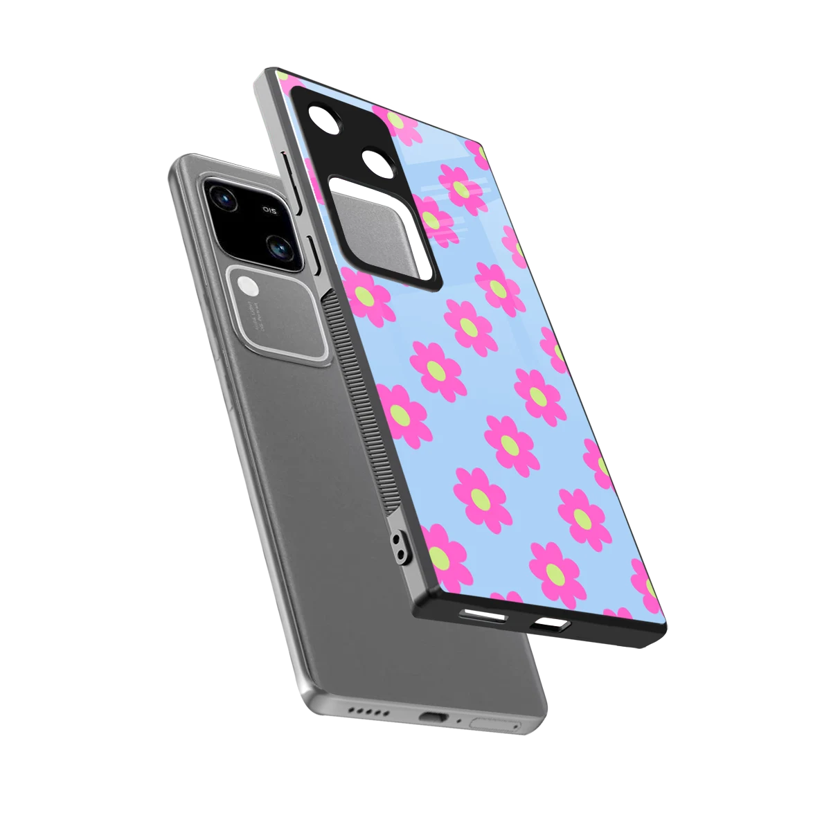Bouquet sleek vivo v30 cover with tempered glass back and TPU edges