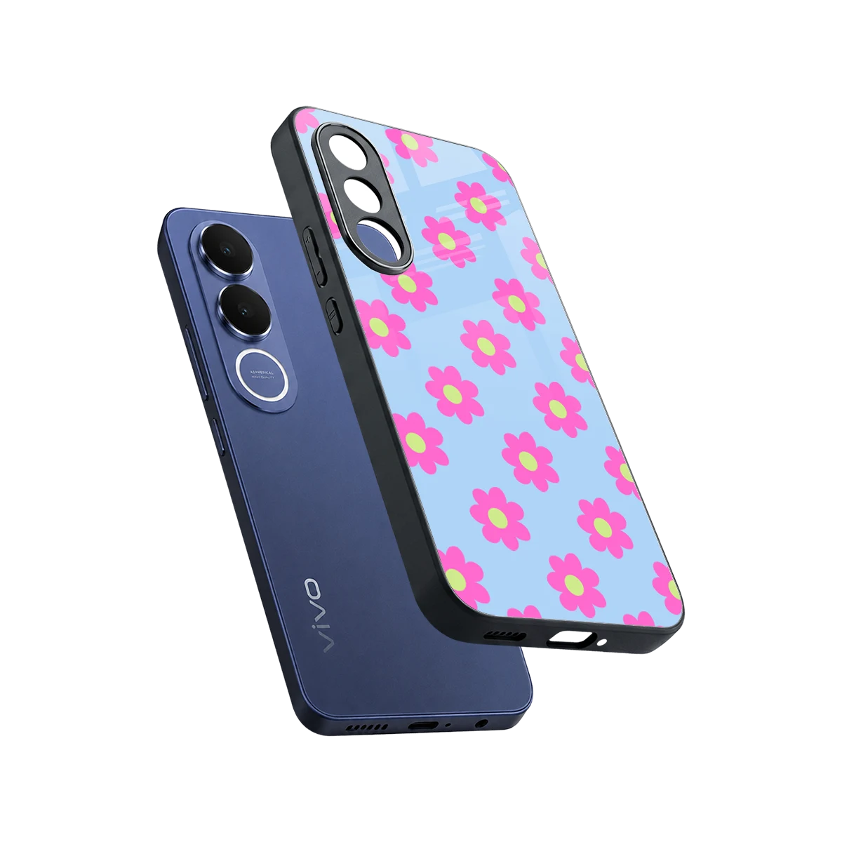 Bouquet sleek vivo v70 fe cover with tempered glass back and TPU edges