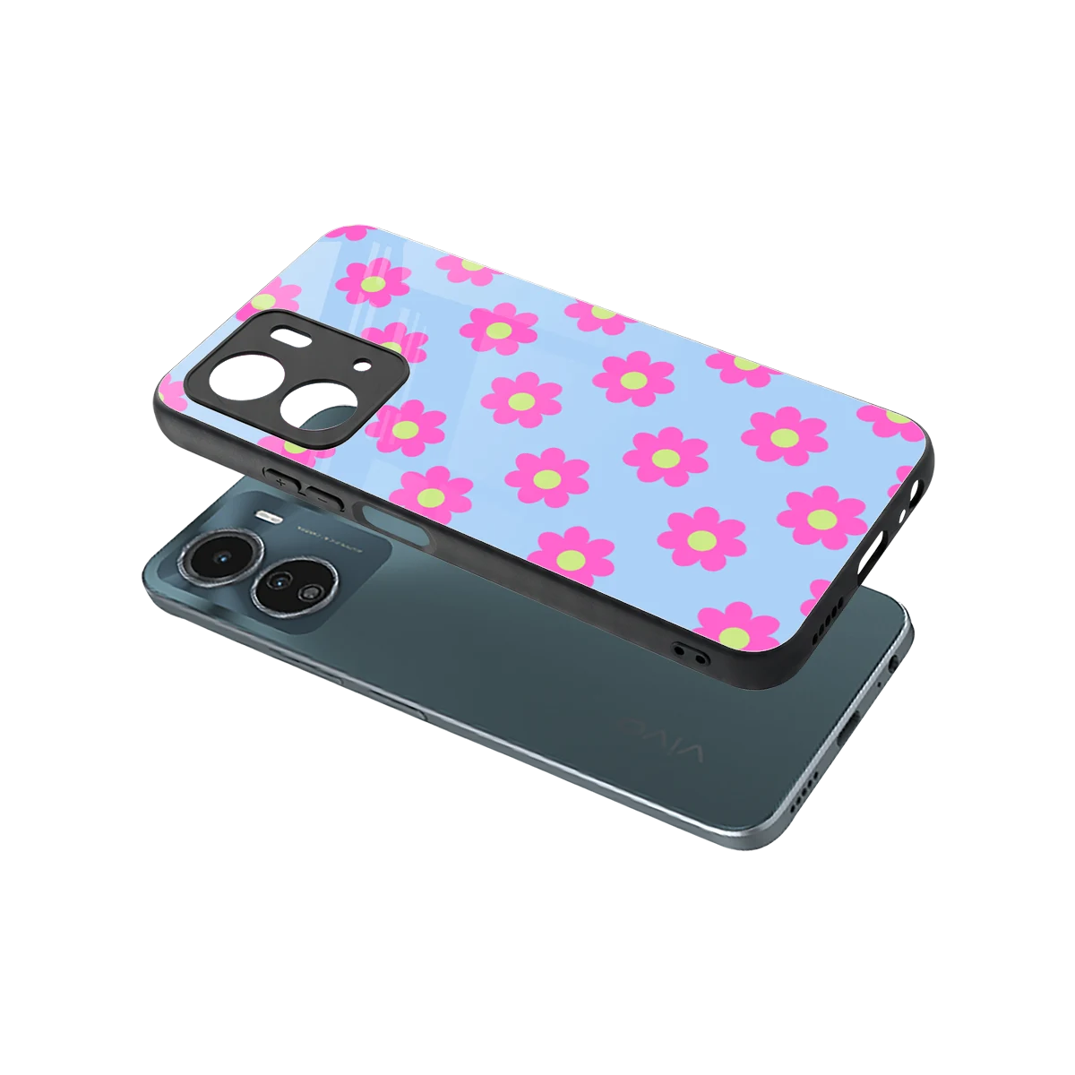 Bouquet sleek vivo y16 cover with tempered glass back and TPU edges