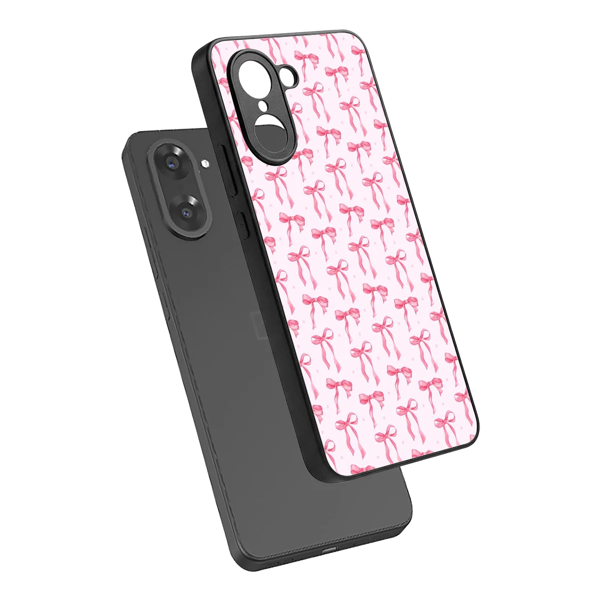 Bow Pink sleek oneplus nord ce5 5g cover with tempered glass back and TPU edges