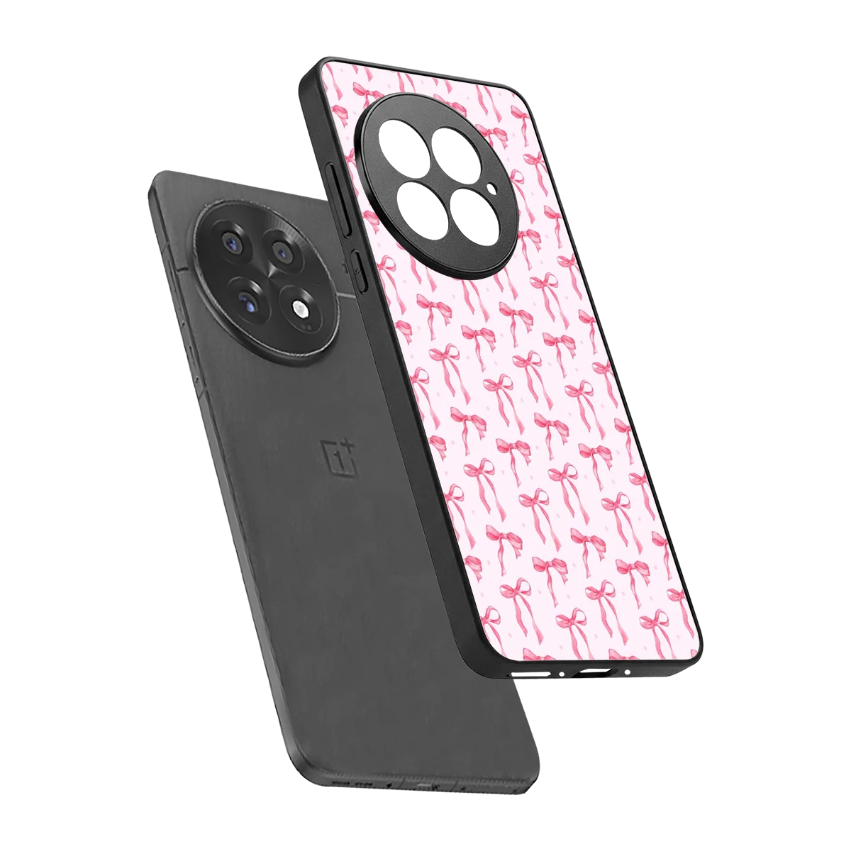 Bow Pink sleek oneplus 13 cover with tempered glass back and TPU edges