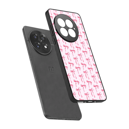 Bow Pink sleek oneplus 13 cover with tempered glass back and TPU edges