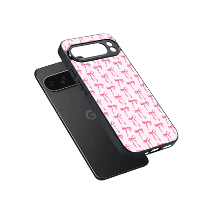 Bow Pink sleek google pixel 10 pro xl cover with tempered glass back and TPU edges