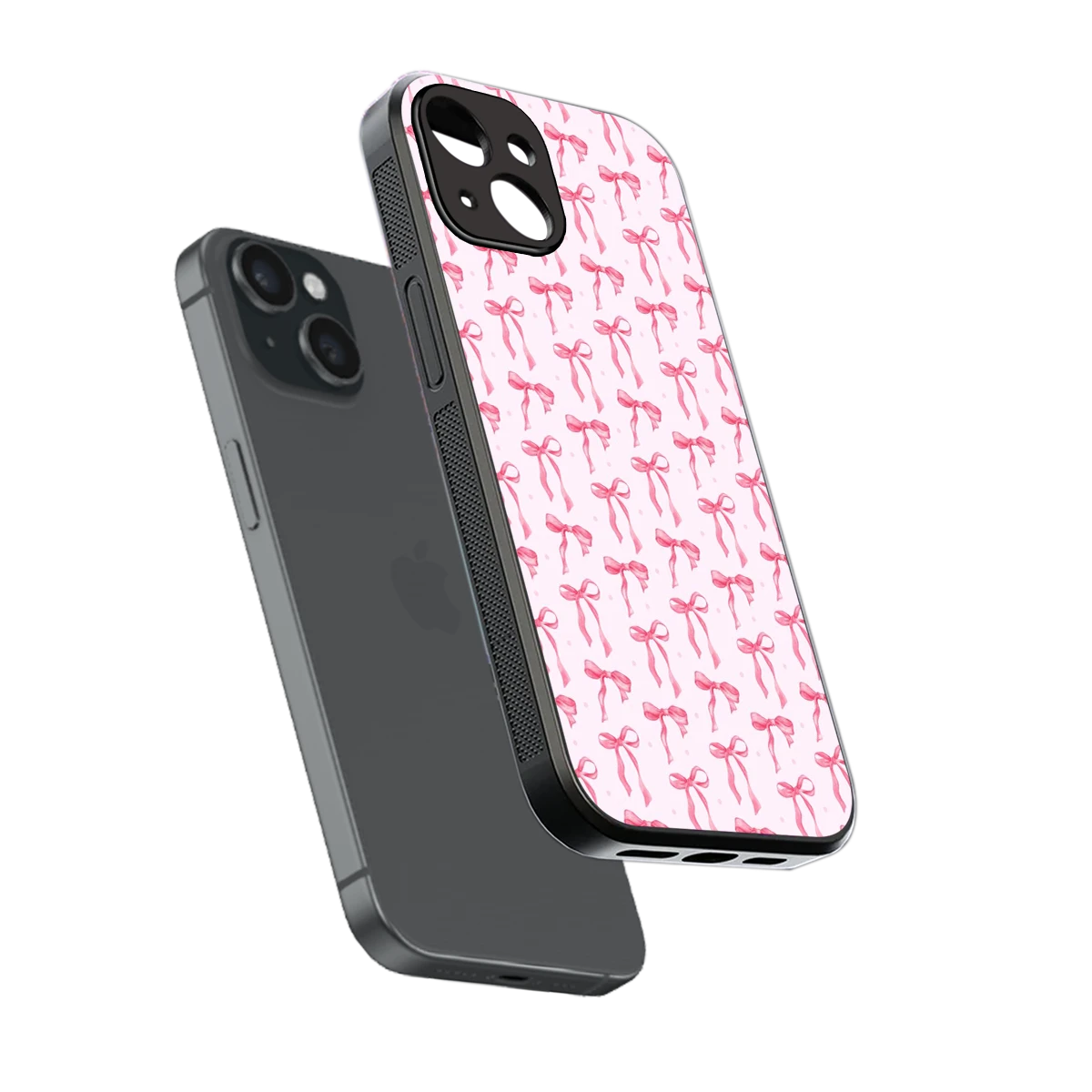 Bow Pink sleek iphone 13 cover with tempered glass back and TPU edges