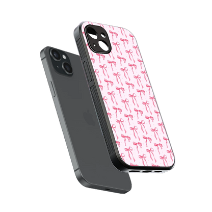 Bow Pink sleek iphone 14 plus cover with tempered glass back and TPU edges