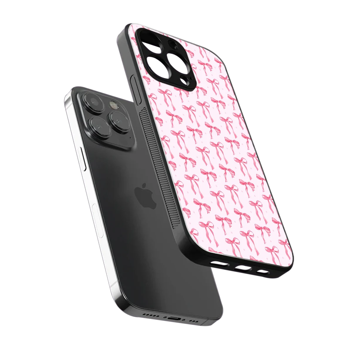Bow Pink sleek iphone 15 pro cover with tempered glass back and TPU edges