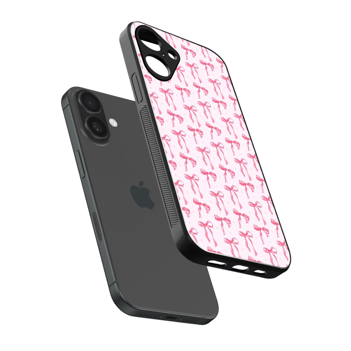 Bow Pink sleek iphone 16 plus cover with tempered glass back and TPU edges