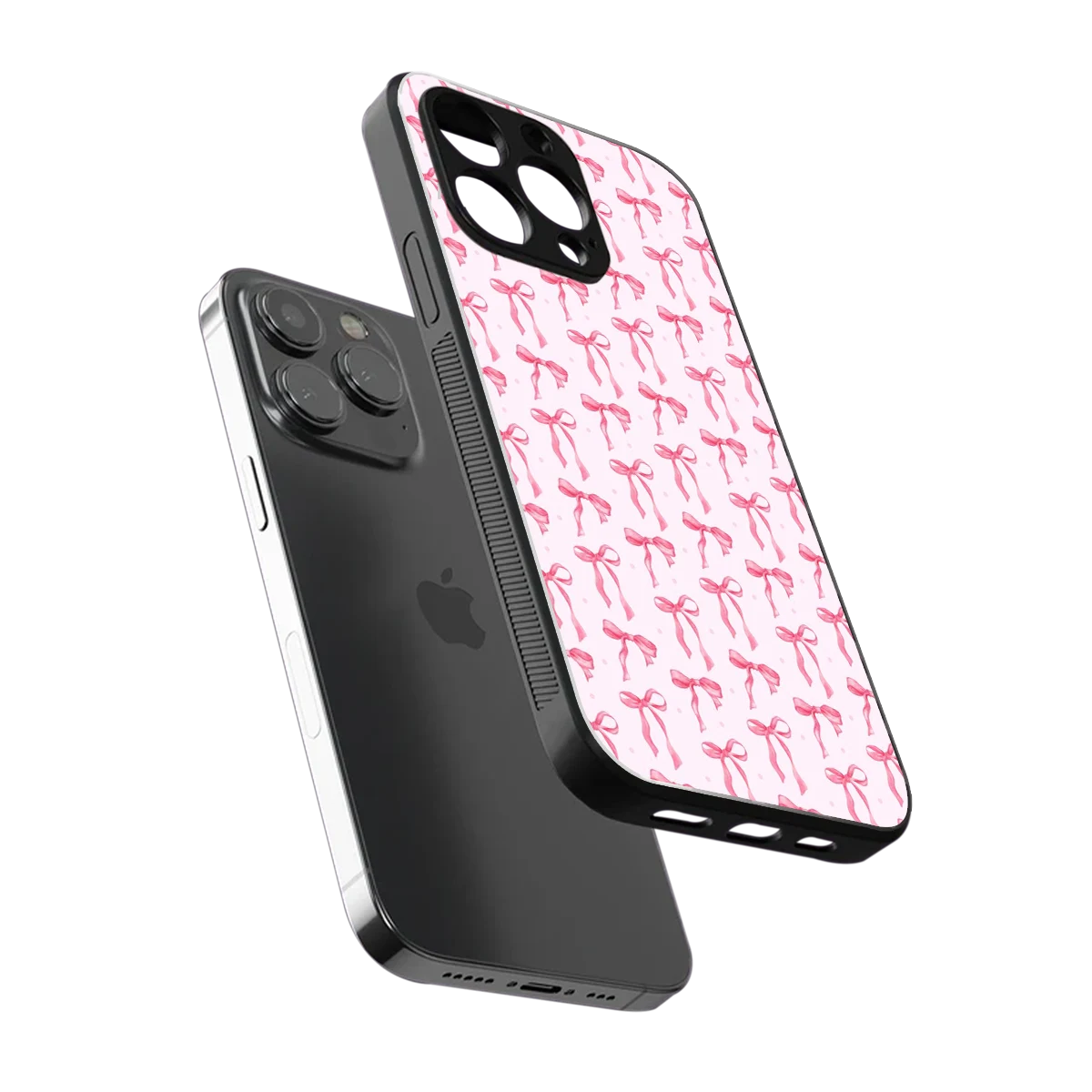 Bow Pink sleek iphone 16 pro max cover with tempered glass back and TPU edges
