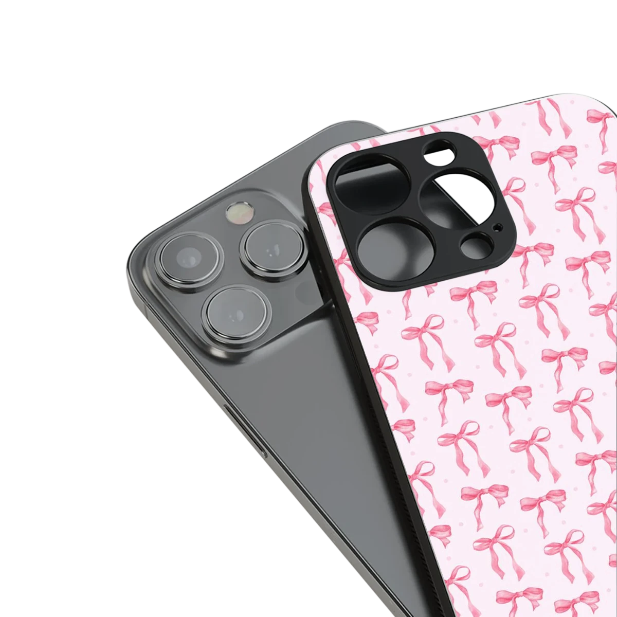 Bow Pink stylish phone case for iphone 15 pro | glossy glass and slim fit