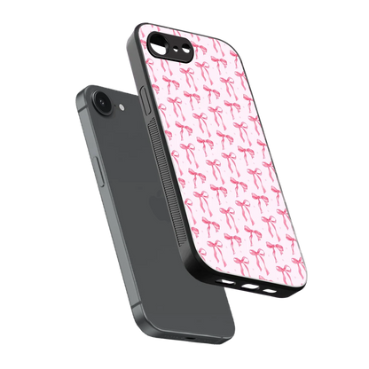 Bow Pink sleek iphone 16e cover with tempered glass back and TPU edges